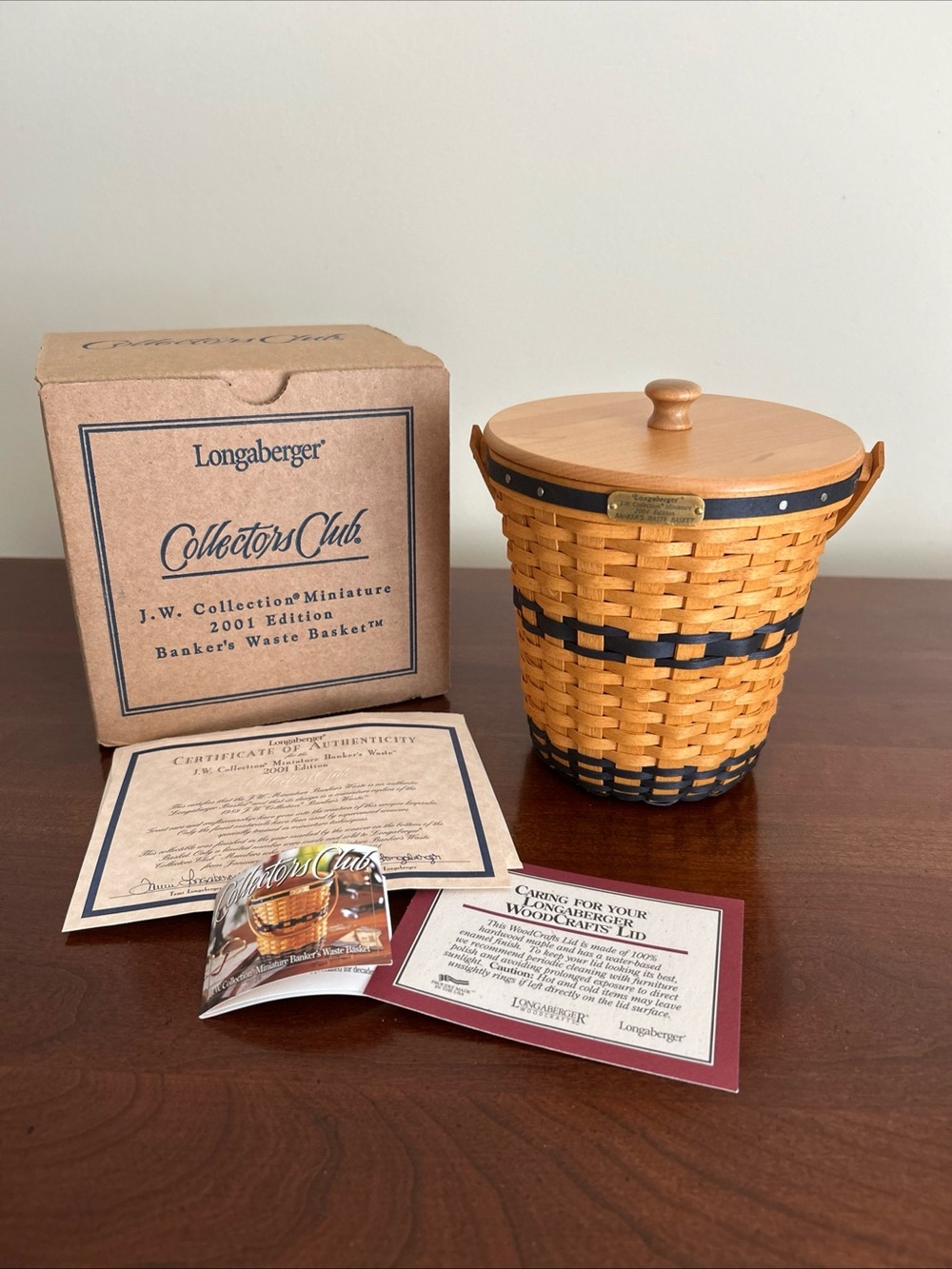 Longaberger JW 2001 miniature banker’s waste basket bundle